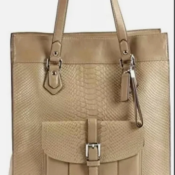 Coach Charlie Embossed Python Leather Tote Luxury Bag Old Money Quiet Luxury - Picture 1 of 16